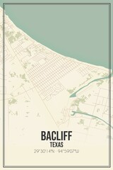 Retro US city map of Bacliff, Texas. Vintage street map.