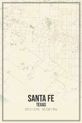 Retro US city map of Santa Fe, Texas. Vintage street map.