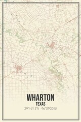 Fototapeta premium Retro US city map of Wharton, Texas. Vintage street map.