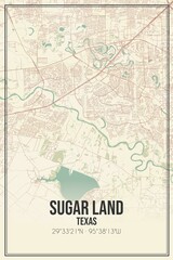 Retro US city map of Sugar Land, Texas. Vintage street map.
