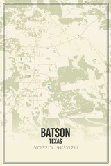 Retro US city map of Batson, Texas. Vintage street map.