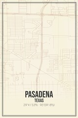 Retro US city map of Pasadena, Texas. Vintage street map.