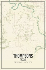 Retro US city map of Thompsons, Texas. Vintage street map.