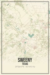 Retro US city map of Sweeny, Texas. Vintage street map.