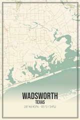 Retro US city map of Wadsworth, Texas. Vintage street map.