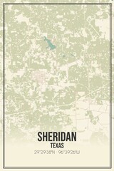 Retro US city map of Sheridan, Texas. Vintage street map.