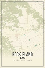 Retro US city map of Rock Island, Texas. Vintage street map.