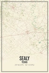 Retro US city map of Sealy, Texas. Vintage street map.