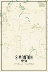 Retro US city map of Simonton, Texas. Vintage street map.