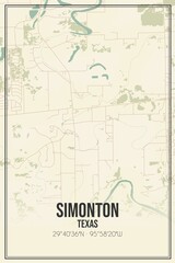 Naklejka premium Retro US city map of Simonton, Texas. Vintage street map.