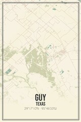 Retro US city map of Guy, Texas. Vintage street map.
