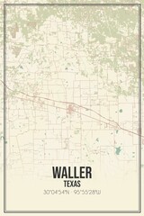 Retro US city map of Waller, Texas. Vintage street map.