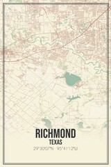 Retro US city map of Richmond, Texas. Vintage street map.