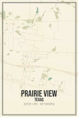 Retro US city map of Prairie View, Texas. Vintage street map.