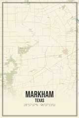 Retro US city map of Markham, Texas. Vintage street map.
