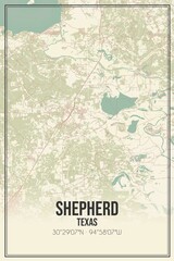 Retro US city map of Shepherd, Texas. Vintage street map.