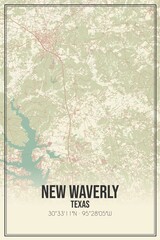 Retro US city map of New Waverly, Texas. Vintage street map.