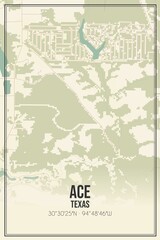 Retro US city map of Ace, Texas. Vintage street map.