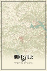 Retro US city map of Huntsville, Texas. Vintage street map.