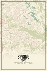 Retro US city map of Spring, Texas. Vintage street map.