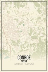 Retro US city map of Conroe, Texas. Vintage street map.