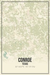 Retro US city map of Conroe, Texas. Vintage street map.