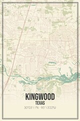 Retro US city map of Kingwood, Texas. Vintage street map.