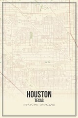 Retro US city map of Houston, Texas. Vintage street map.