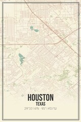 Retro US city map of Houston, Texas. Vintage street map.