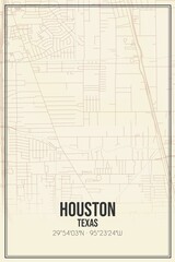 Retro US city map of Houston, Texas. Vintage street map.