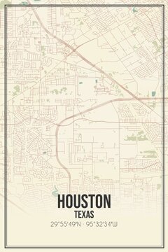 Retro US City Map Of Houston, Texas. Vintage Street Map.