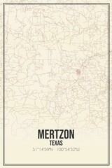Retro US city map of Mertzon, Texas. Vintage street map.