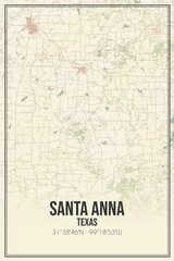 Retro US city map of Santa Anna, Texas. Vintage street map.