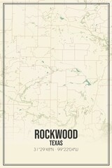 Retro US city map of Rockwood, Texas. Vintage street map.