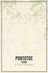 Retro US city map of Pontotoc, Texas. Vintage street map.