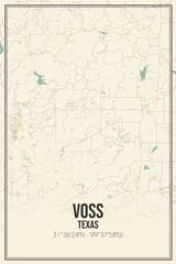 Retro US city map of Voss, Texas. Vintage street map.