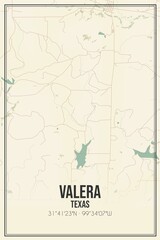 Retro US city map of Valera, Texas. Vintage street map.