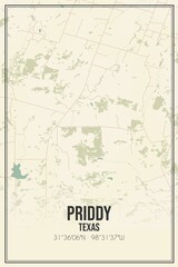 Retro US city map of Priddy, Texas. Vintage street map.