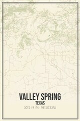 Retro US city map of Valley Spring, Texas. Vintage street map.