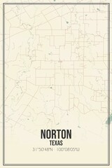 Retro US city map of Norton, Texas. Vintage street map.