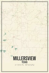 Retro US city map of Millersview, Texas. Vintage street map.