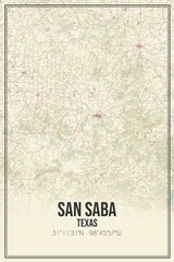 Retro US city map of San Saba, Texas. Vintage street map.
