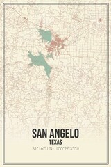 Retro US city map of San Angelo, Texas. Vintage street map.