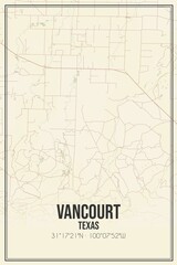 Retro US city map of Vancourt, Texas. Vintage street map.