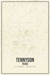 Retro US city map of Tennyson, Texas. Vintage street map.