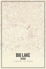 Retro US city map of Big Lake, Texas. Vintage street map.