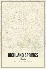 Retro US city map of Richland Springs, Texas. Vintage street map.