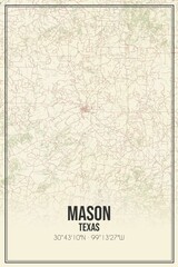 Retro US city map of Mason, Texas. Vintage street map.