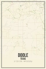Retro US city map of Doole, Texas. Vintage street map.