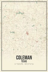 Retro US city map of Coleman, Texas. Vintage street map.